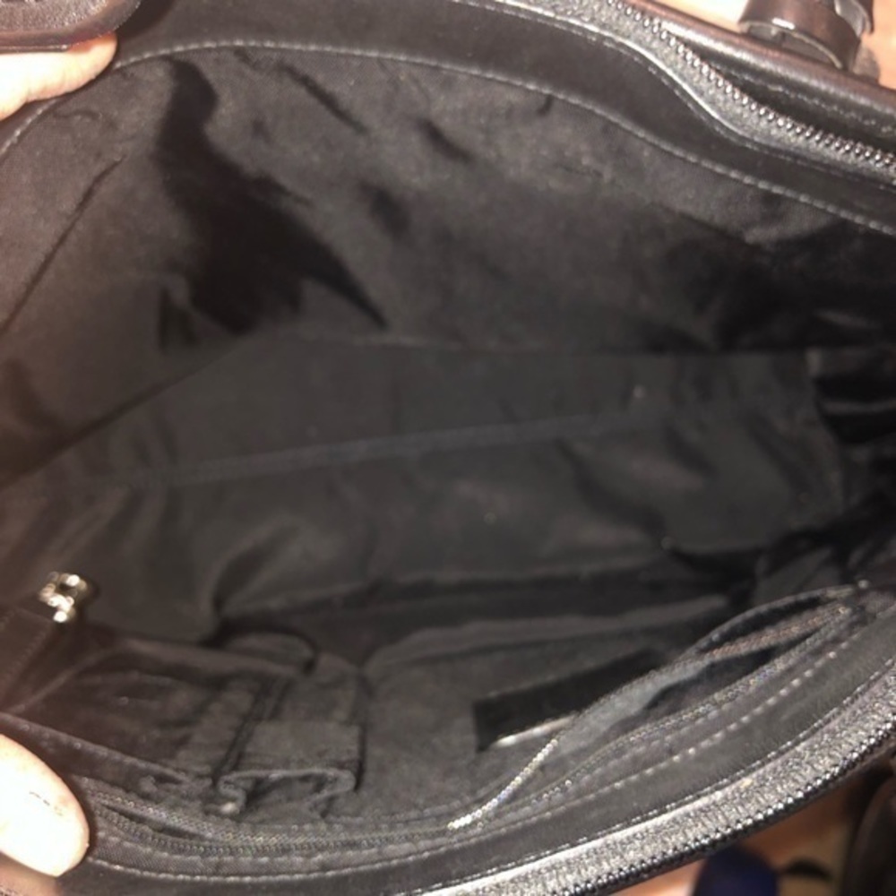 Brighton black fabric and leather tote bag zipper - Picture 2 of 10